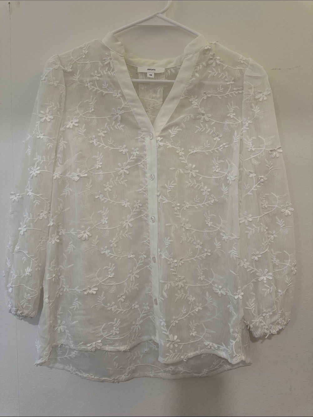 White Embroidered Button-Front Women’s Blouse